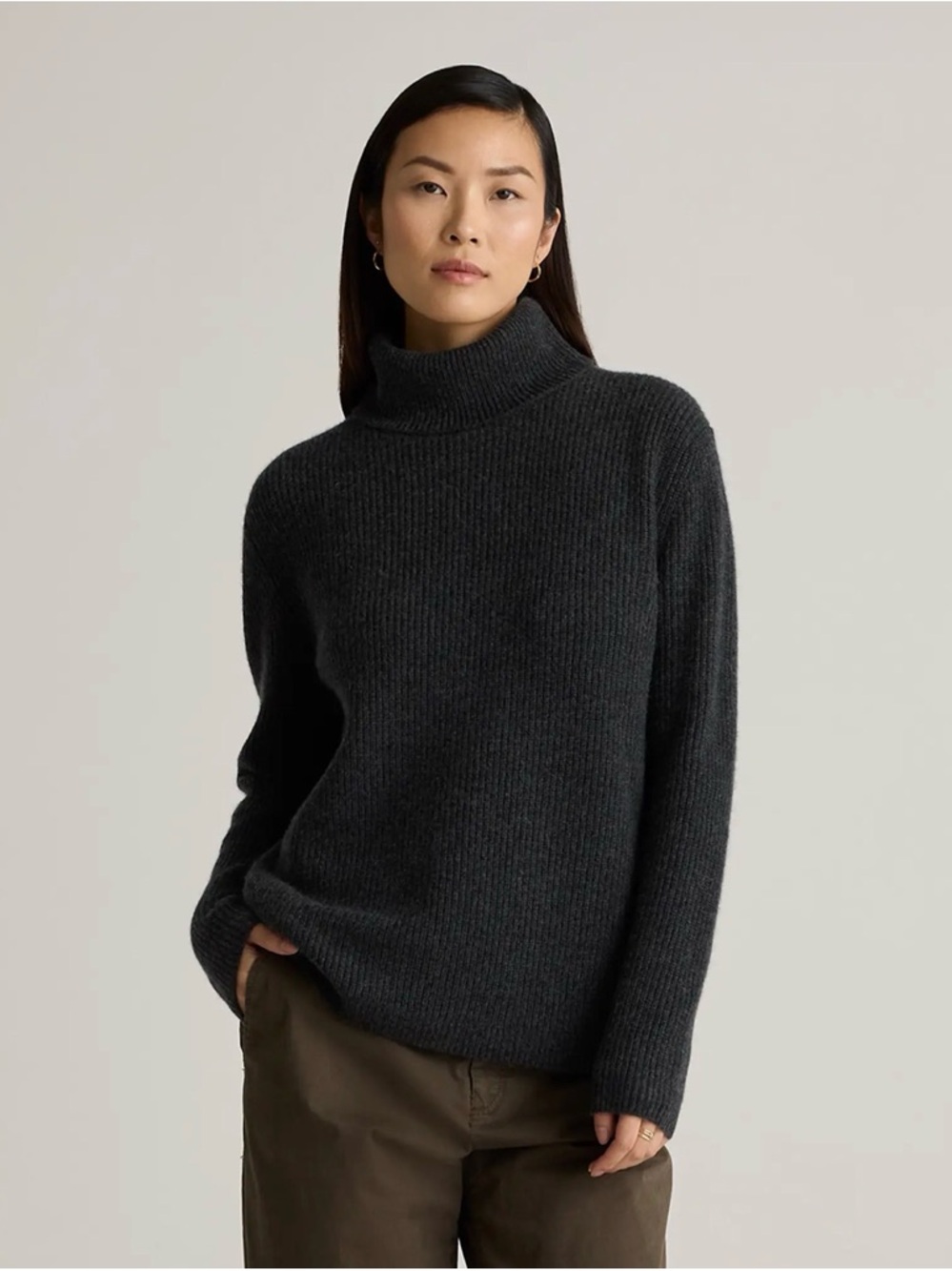 Quince Mongolian Cashmere Fisherman Turtleneck Sweater - size large